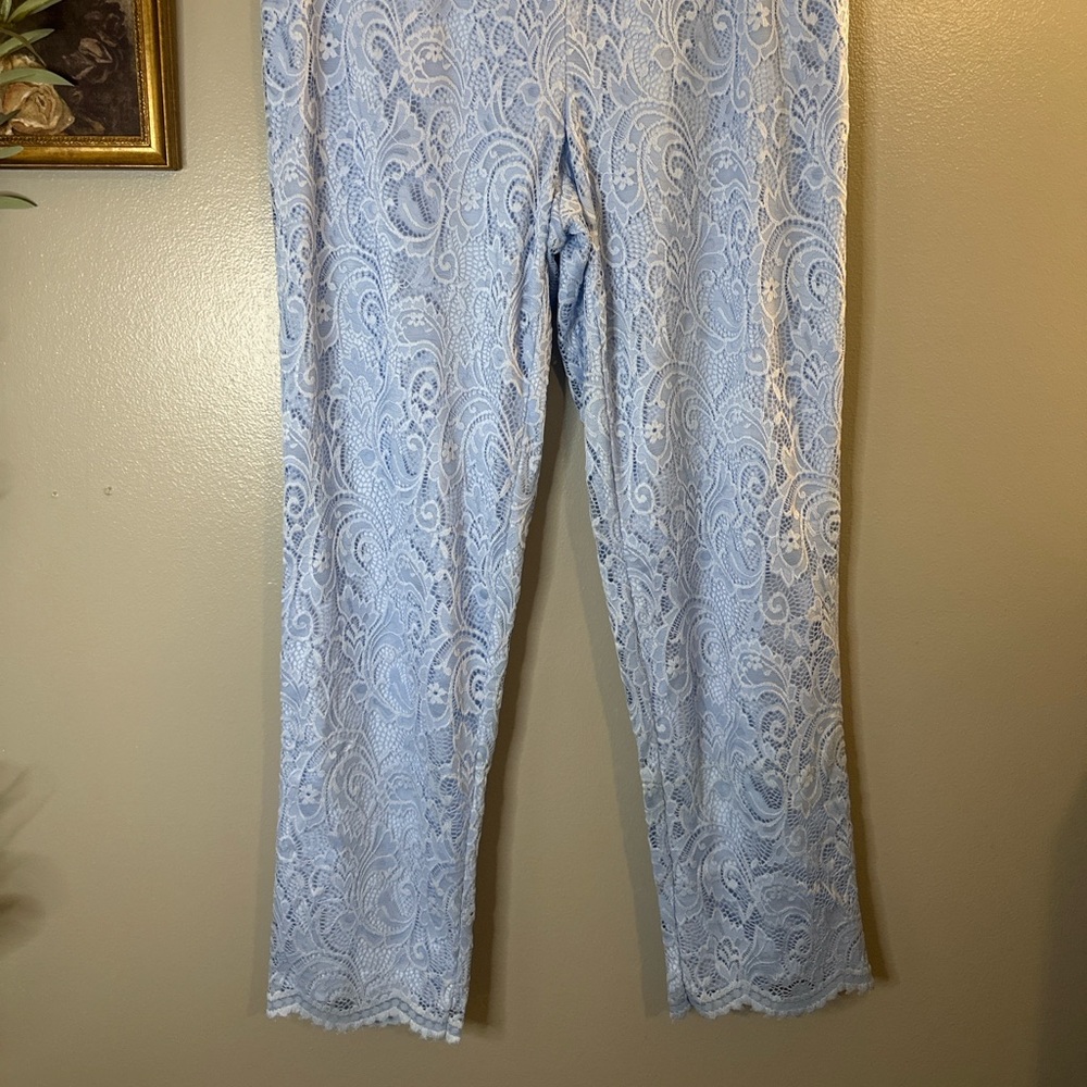 Isaac Mizrahi Live Blue Lace Ankle Pants Pull On Stretch Size 10 - Picture 3 of 8